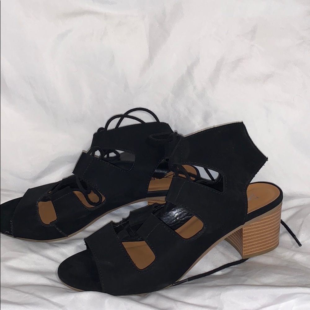 Black laced up wedges
